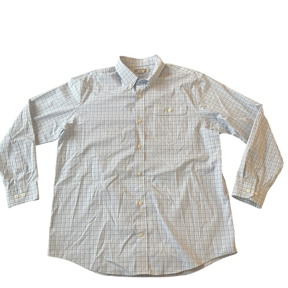 Duluth Trading Co Men's Size L Relaxed Fit Gray Blue Check Button Up Long Sleeve
